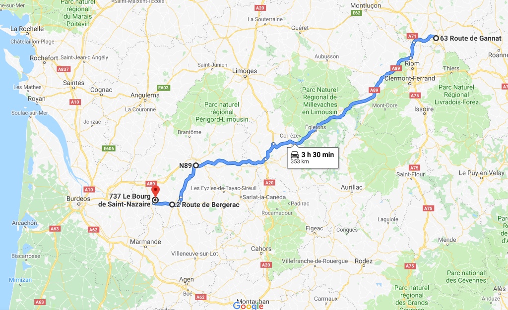 Desde las afueras de Vichy hasta orillas de la Dordogne.