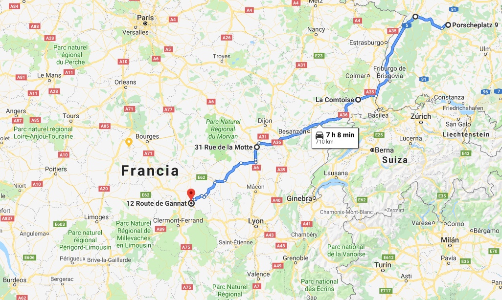 Salimos de la Porscheplatz para dormir a las afueras de Vichy.